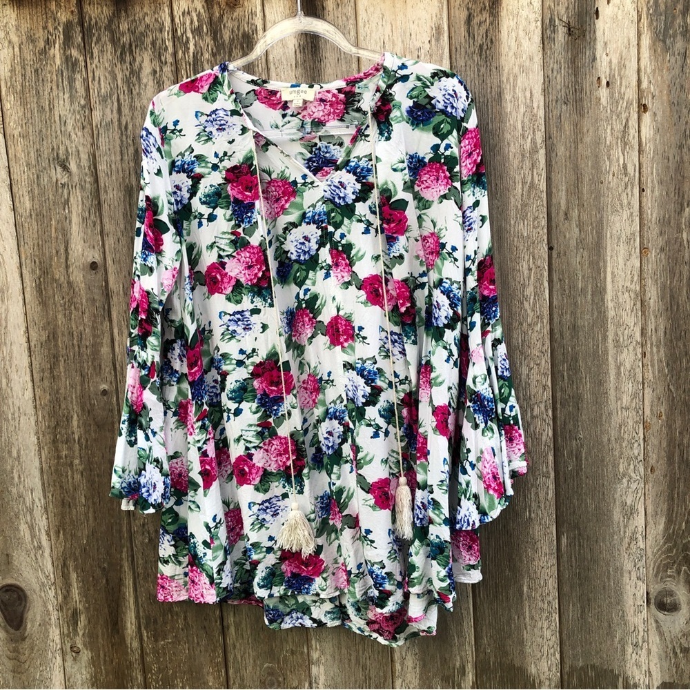Umgee Boho Floral Flowy Mini Dress Small - Picture 2 of 12